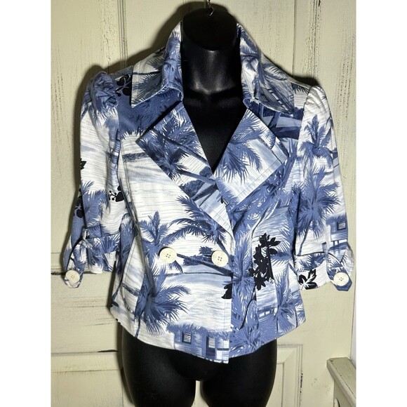 Vintage Andre Oliver Women’s Blue Palm Trees Jacket With Shoulder Pads Sz 6 - Picture 13 of 13